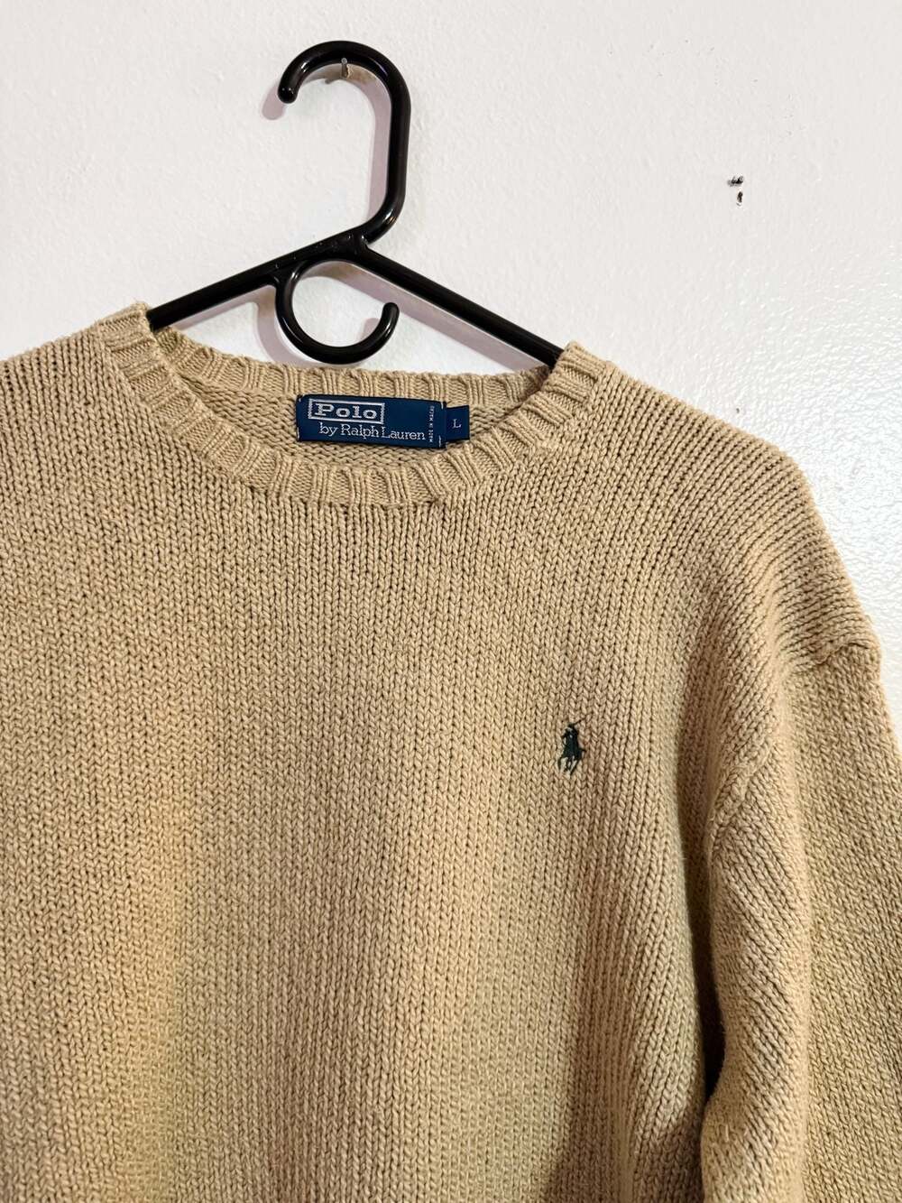 Vintage Polo Ralph Lauren Cotton Knit Crewneck Sweater Tan Men's Large
